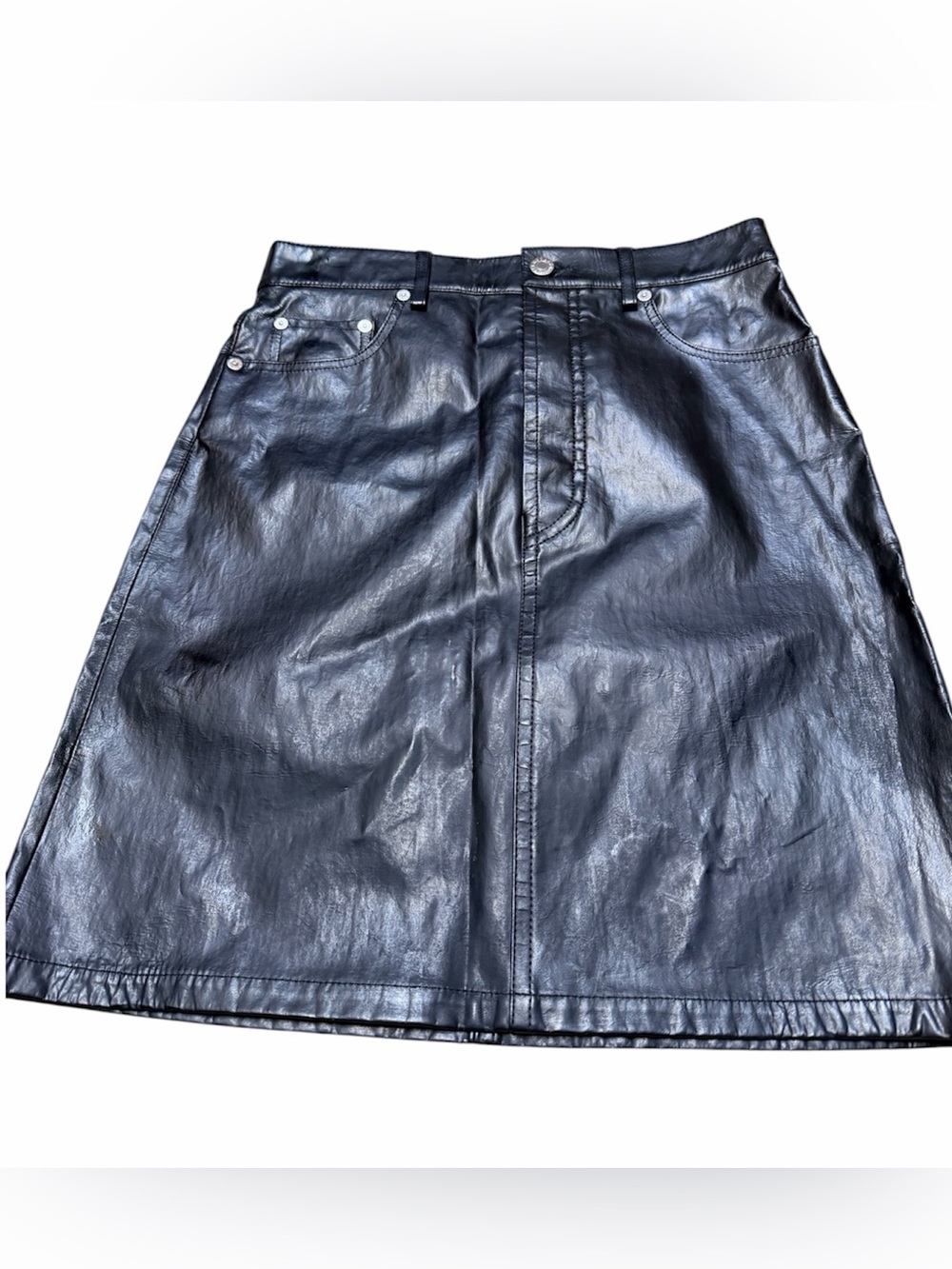 Brand New Helmut Lang Black Patent 5 Pocket Leather Skirt